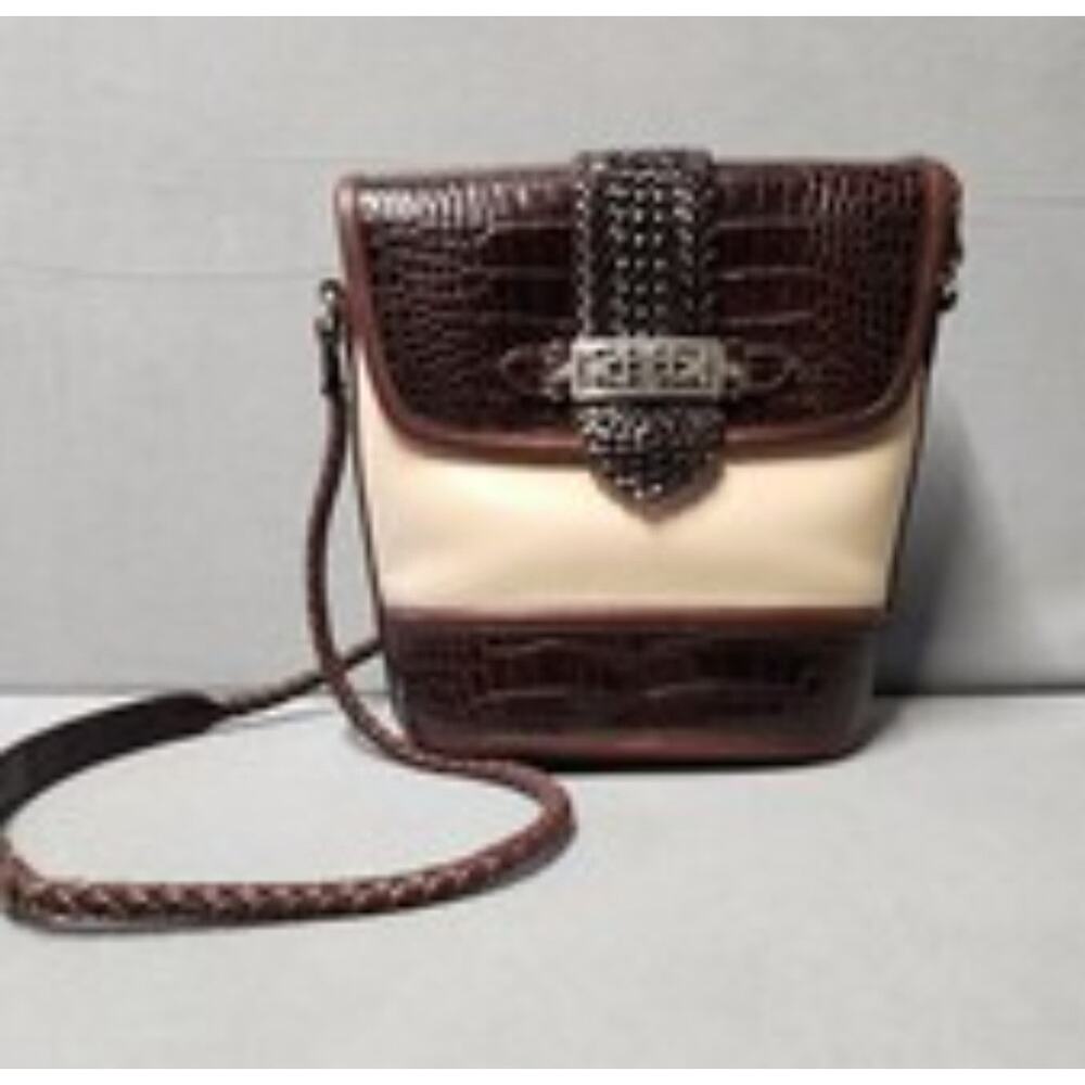 Vintage Brighton two tone brown croc and beige with heart tassel
